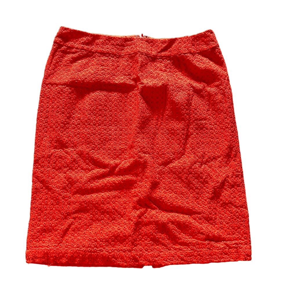 Coldwater Creek Eyelet Skirt 10 Orange Red Coral Pencil Straight Coastal Prep